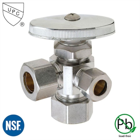 Thrifco Plumbing 5/8 Inch Comp x 1/2 Inch Comp x 3/8 Inch Comp Multi Turn Brass Angle Stop 4405598